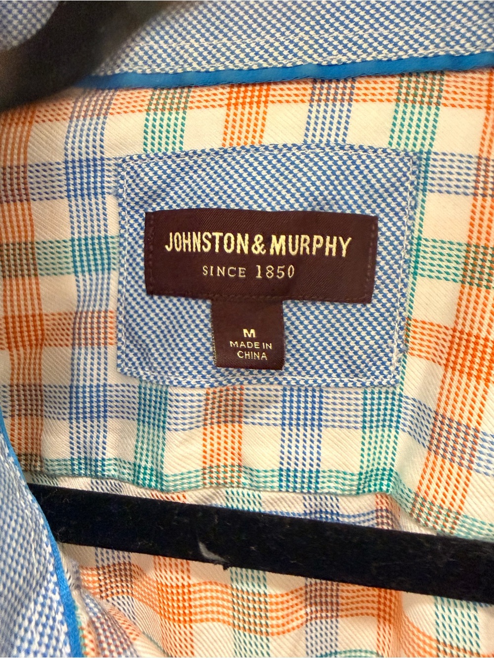 Johnston & Murphy Men’s Orange & Blue Check Button-Up Shirt - Picture 6 of 7